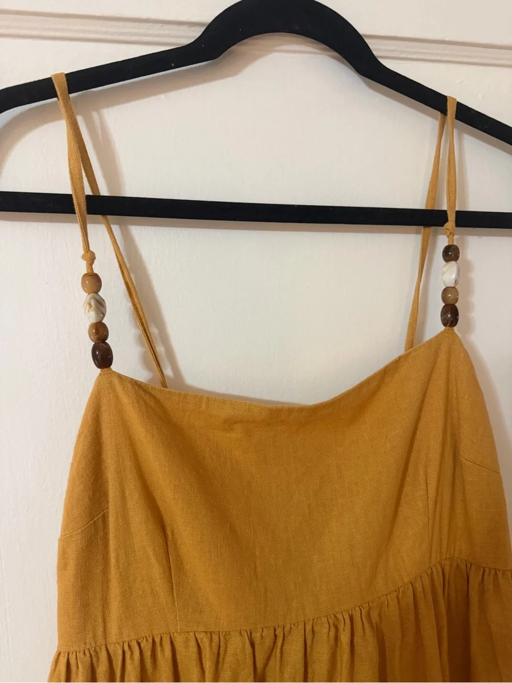 Abercrombie & Fitch Mustard Yellow Maxi Dress with Beaded Straps